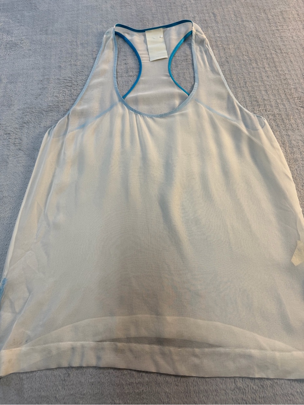 Sheer White Mesh Racerback Tank Blue Trim Balletcore Y2K Layering Top